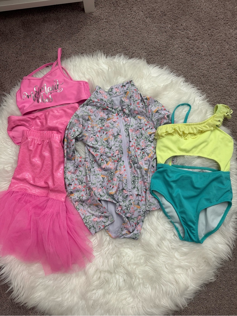 Girls Pink Tulle One-Piece Dress Swimsuit